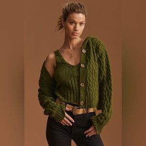 Anthropologie Hooded Cable-Knit Sweater size M